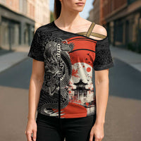 Japanese Dragon Katana Enso Cross Shoulder Shirt Japan Pagoda Seamless Cloud - Polynesian Pride