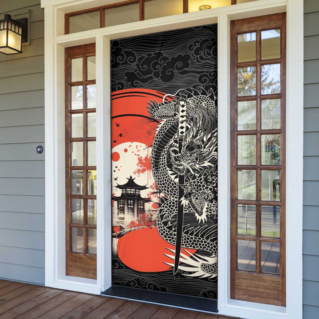 Japanese Dragon Katana Enso Door Cover Japan Pagoda Seamless Cloud - Polynesian Pride