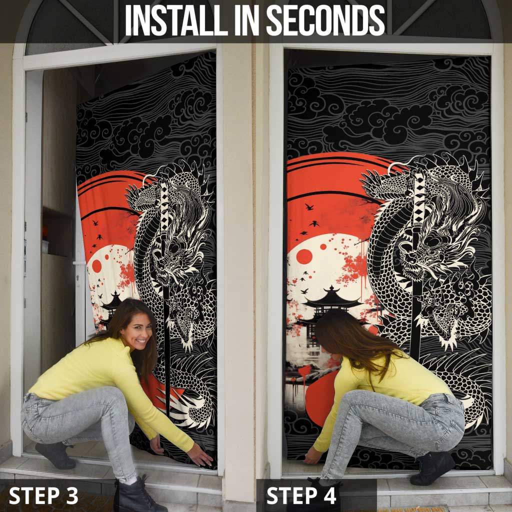 Japanese Dragon Katana Enso Door Cover Japan Pagoda Seamless Cloud - Polynesian Pride