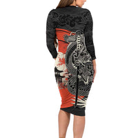 Japanese Dragon Katana Enso Family Matching Long Sleeve Bodycon Dress and Hawaiian Shirt Japan Pagoda Seamless Cloud LT14 - Polynesian Pride