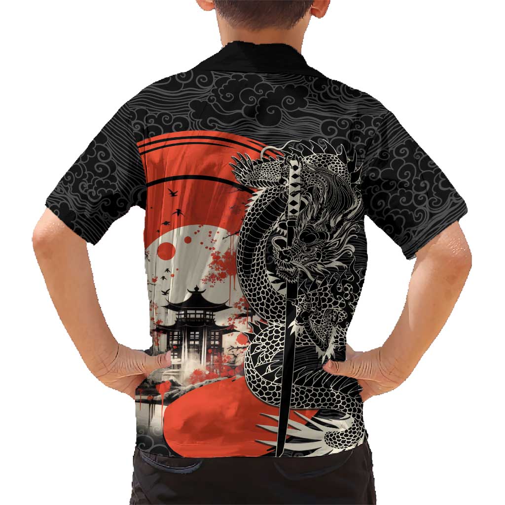 Japanese Dragon Katana Enso Family Matching Off The Shoulder Long Sleeve Dress and Hawaiian Shirt Japan Pagoda Seamless Cloud LT14 - Polynesian Pride