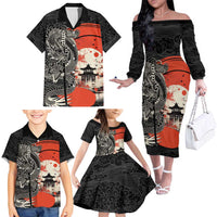 Japanese Dragon Katana Enso Family Matching Off The Shoulder Long Sleeve Dress and Hawaiian Shirt Japan Pagoda Seamless Cloud LT14 - Polynesian Pride