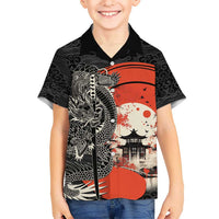 Japanese Dragon Katana Enso Family Matching Off Shoulder Maxi Dress and Hawaiian Shirt Japan Pagoda Seamless Cloud LT14 Son's Shirt Black - Polynesian Pride