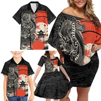 Japanese Dragon Katana Enso Family Matching Off Shoulder Short Dress and Hawaiian Shirt Japan Pagoda Seamless Cloud LT14 - Polynesian Pride