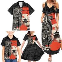 Japanese Dragon Katana Enso Family Matching Summer Maxi Dress and Hawaiian Shirt Japan Pagoda Seamless Cloud LT14 - Polynesian Pride
