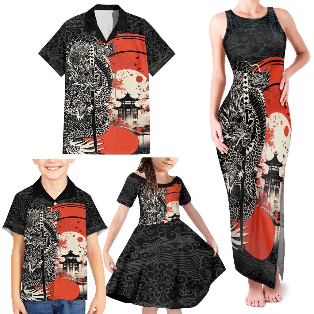 Japanese Dragon Katana Enso Family Matching Tank Maxi Dress and Hawaiian Shirt Japan Pagoda Seamless Cloud LT14 - Polynesian Pride