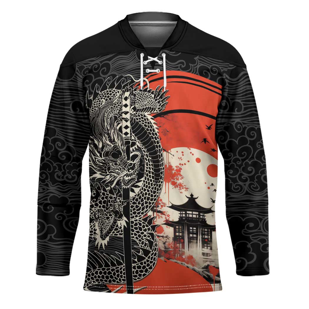 Japanese Dragon Katana Enso Hockey Jersey Japan Pagoda Seamless Cloud - Polynesian Pride