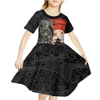 Japanese Dragon Katana Enso Kid Short Sleeve Dress Japan Pagoda Seamless Cloud - Polynesian Pride