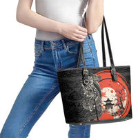 Japanese Dragon Katana Enso Leather Tote Bag Japan Pagoda Seamless Cloud - Polynesian Pride