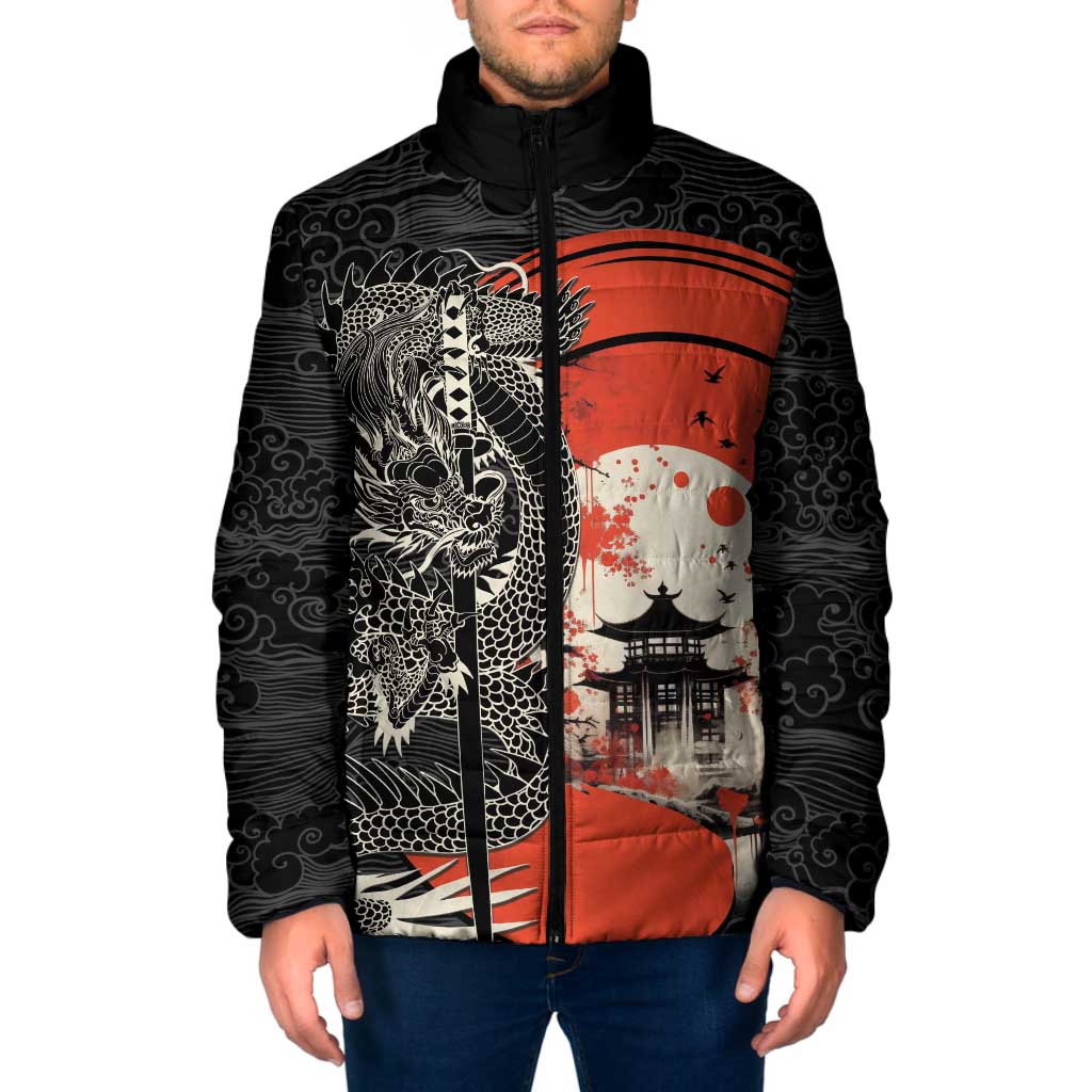 Japanese Dragon Katana Enso Padded Jacket Japan Pagoda Seamless Cloud - Polynesian Pride