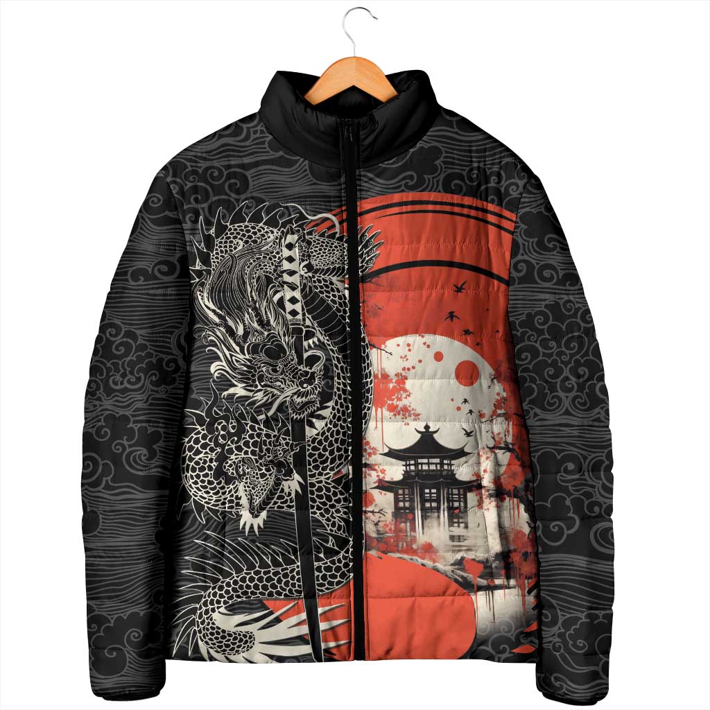 Japanese Dragon Katana Enso Padded Jacket Japan Pagoda Seamless Cloud - Polynesian Pride