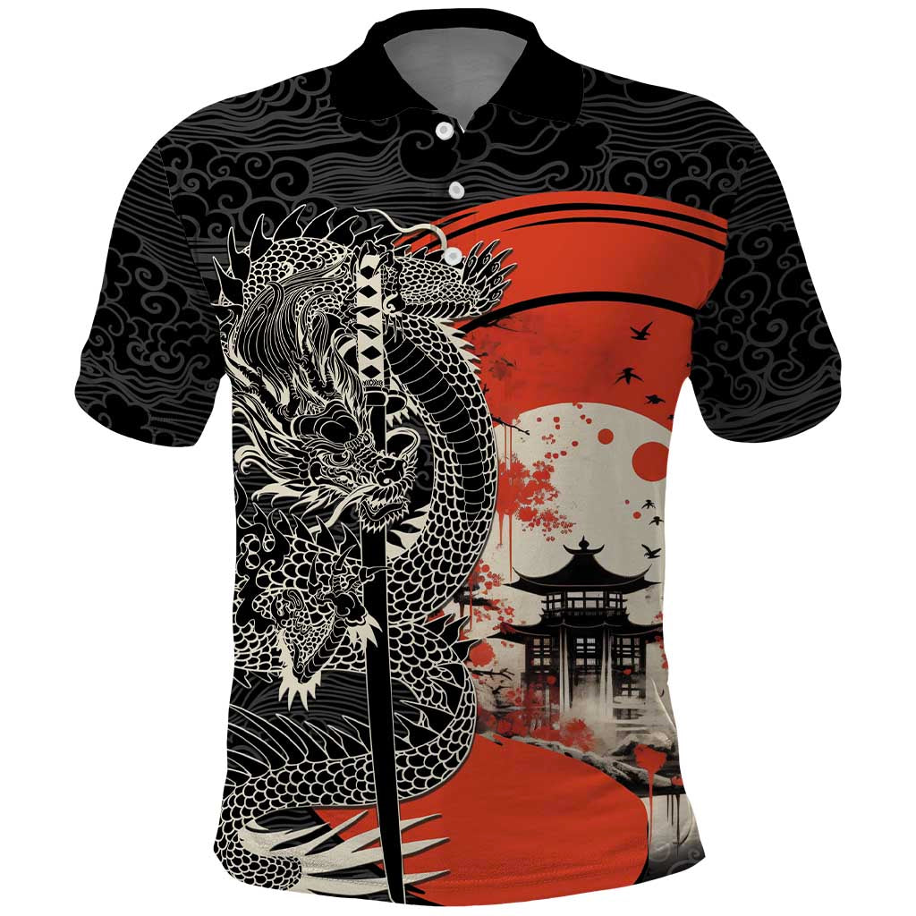 Japanese Dragon Katana Enso Polo Shirt Japan Pagoda Seamless Cloud - Polynesian Pride
