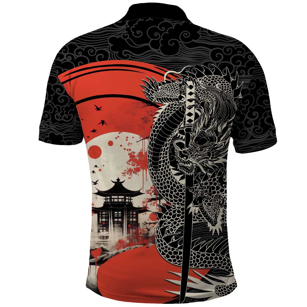 Japanese Dragon Katana Enso Polo Shirt Japan Pagoda Seamless Cloud - Polynesian Pride