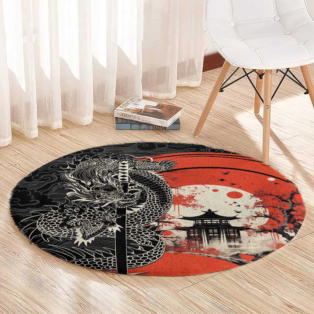Japanese Dragon Katana Enso Round Carpet Japan Pagoda Seamless Cloud - Polynesian Pride
