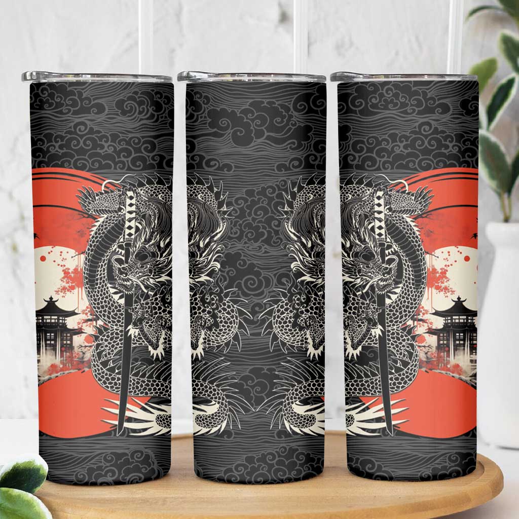 Japanese Dragon Katana Enso Skinny Tumbler Japan Pagoda Seamless Cloud - Polynesian Pride
