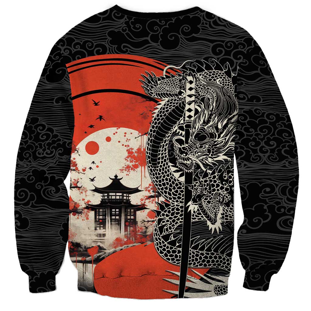 Japanese Dragon Katana Enso Sweatshirt Japan Pagoda Seamless Cloud - Polynesian Pride