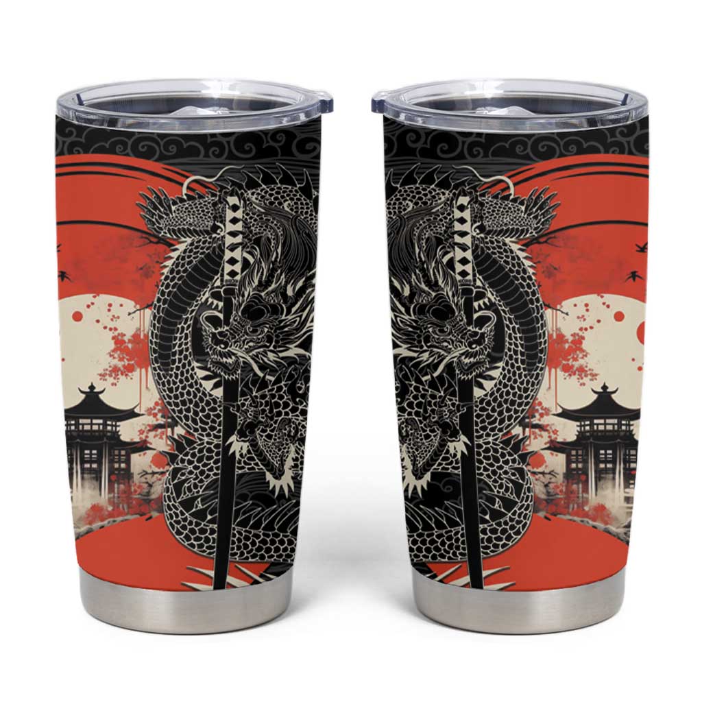 Japanese Dragon Katana Enso Tumbler Cup Japan Pagoda Seamless Cloud - Polynesian Pride
