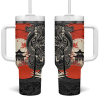 Japanese Dragon Katana Enso Tumbler With Handle Japan Pagoda Seamless Cloud - Polynesian Pride