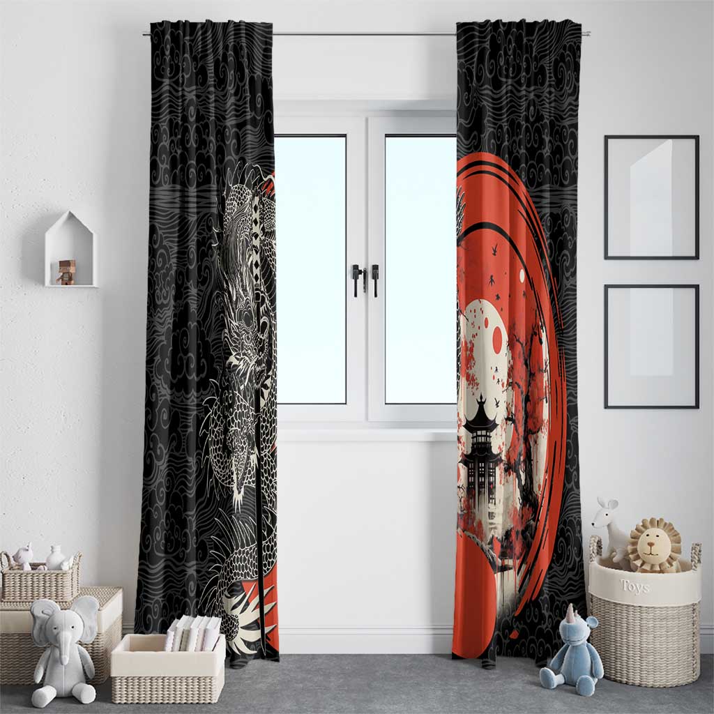 Japanese Dragon Katana Enso Window Curtain Japan Pagoda Seamless Cloud - Polynesian Pride