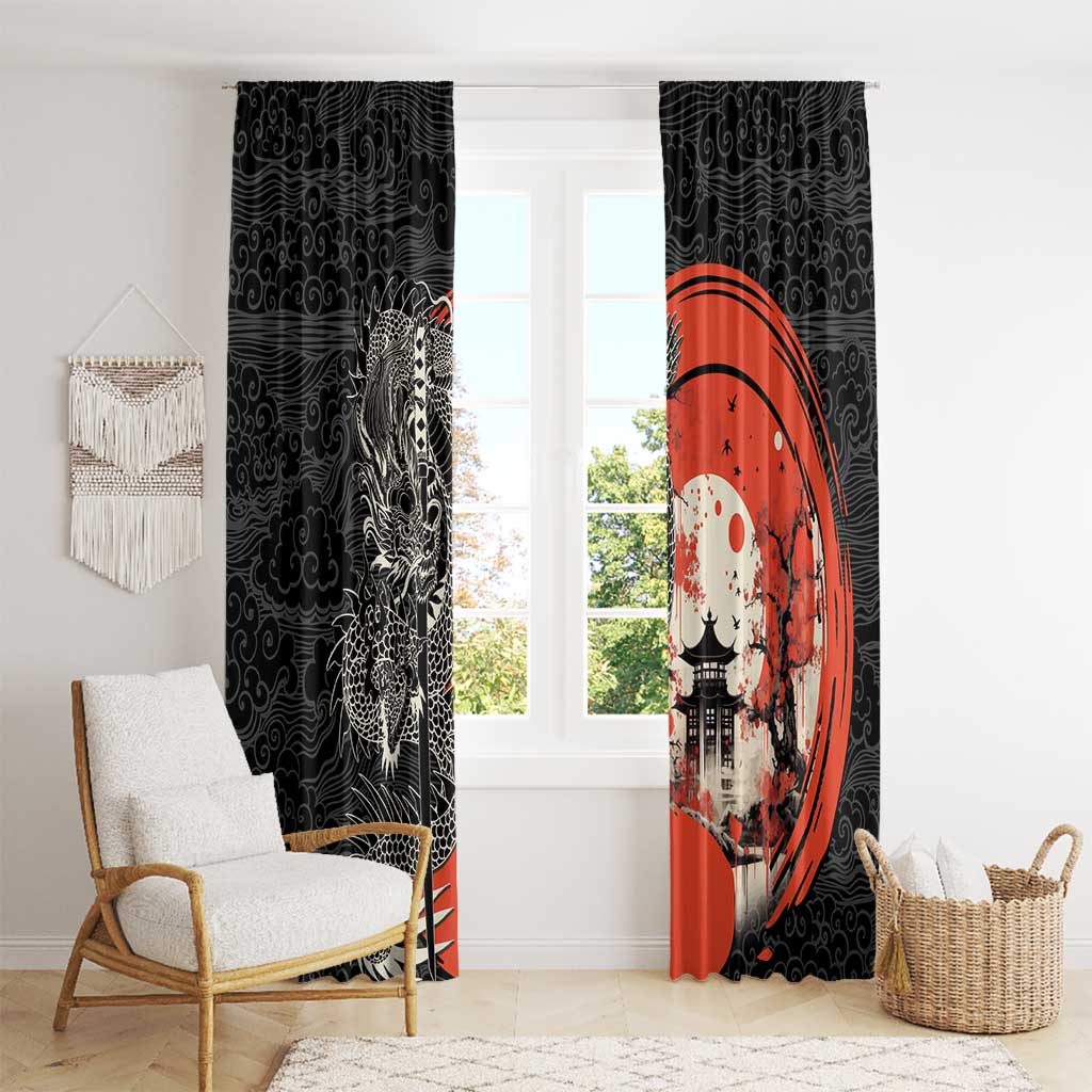 Japanese Dragon Katana Enso Window Curtain Japan Pagoda Seamless Cloud - Polynesian Pride