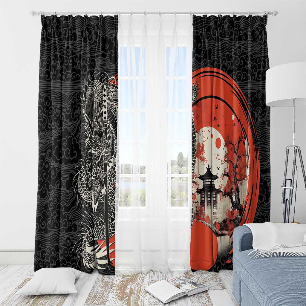 Japanese Dragon Katana Enso Window Curtain Japan Pagoda Seamless Cloud - Polynesian Pride