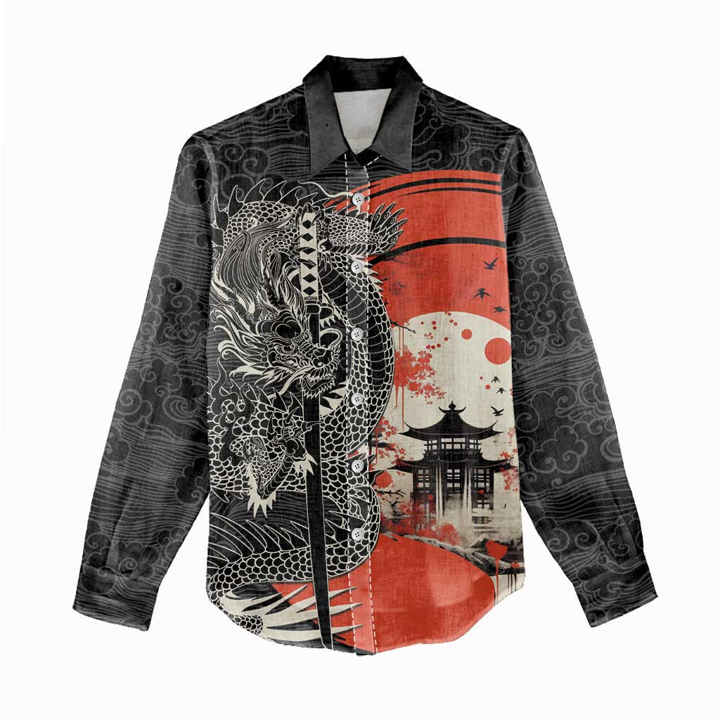 Japanese Dragon Katana Enso Women Casual Shirt Japan Pagoda Seamless Cloud - Polynesian Pride