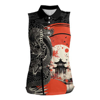 Japanese Dragon Katana Enso Women Sleeveless Polo Shirt Japan Pagoda Seamless Cloud - Polynesian Pride