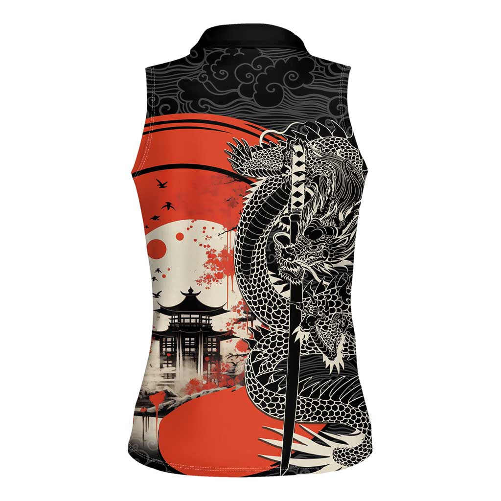 Japanese Dragon Katana Enso Women Sleeveless Polo Shirt Japan Pagoda Seamless Cloud - Polynesian Pride