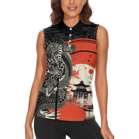 Japanese Dragon Katana Enso Women Sleeveless Polo Shirt Japan Pagoda Seamless Cloud - Polynesian Pride
