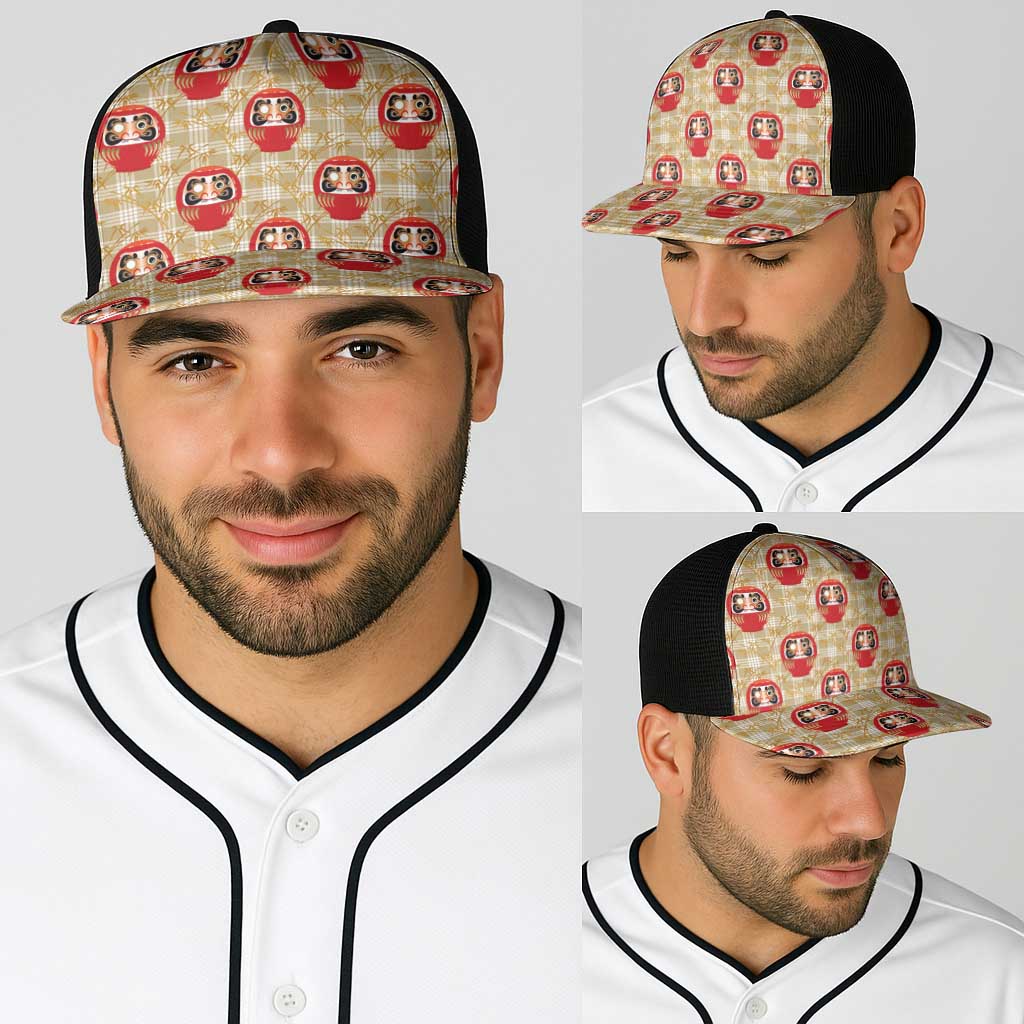 Japanese Daruma Doll Baseball Net Cap Palaka With Seamless Bamboo Pattern LT14 - Polynesian Pride