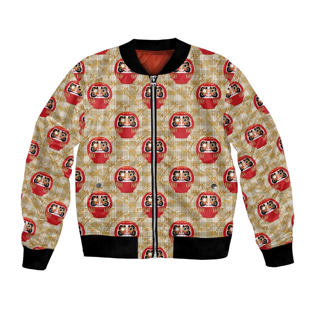 Japanese Daruma Doll Bomber Jacket Palaka With Seamless Bamboo Pattern - Polynesian Pride