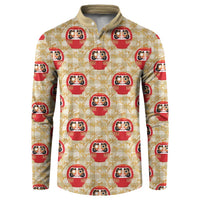 Japanese Daruma Doll Button Sweatshirt Palaka With Seamless Bamboo Pattern - Polynesian Pride