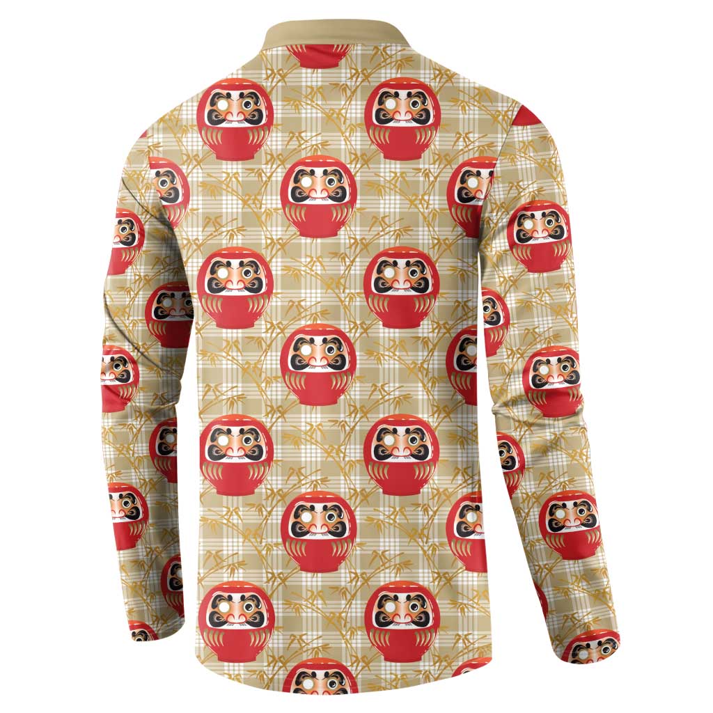 Japanese Daruma Doll Button Sweatshirt Palaka With Seamless Bamboo Pattern - Polynesian Pride
