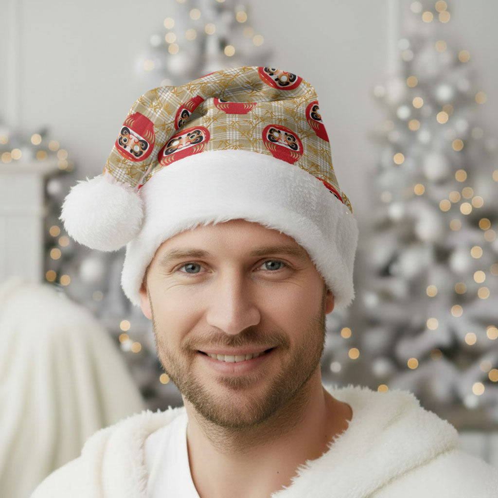 Japanese Daruma Doll Christmas Santa Hat Palaka With Seamless Bamboo Pattern LT14 - Polynesian Pride