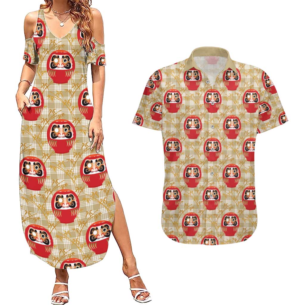 Japanese Daruma Doll Couples Matching Summer Maxi Dress and Hawaiian Shirt Palaka With Seamless Bamboo Pattern - Polynesian Pride