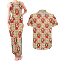 Japanese Daruma Doll Couples Matching Tank Maxi Dress and Hawaiian Shirt Palaka With Seamless Bamboo Pattern - Polynesian Pride