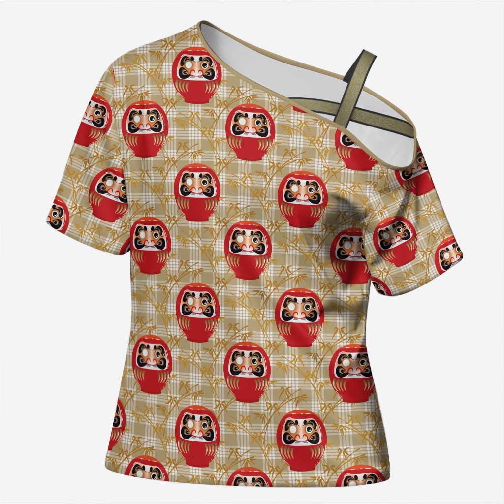 Japanese Daruma Doll Cross Shoulder Shirt Palaka With Seamless Bamboo Pattern - Polynesian Pride