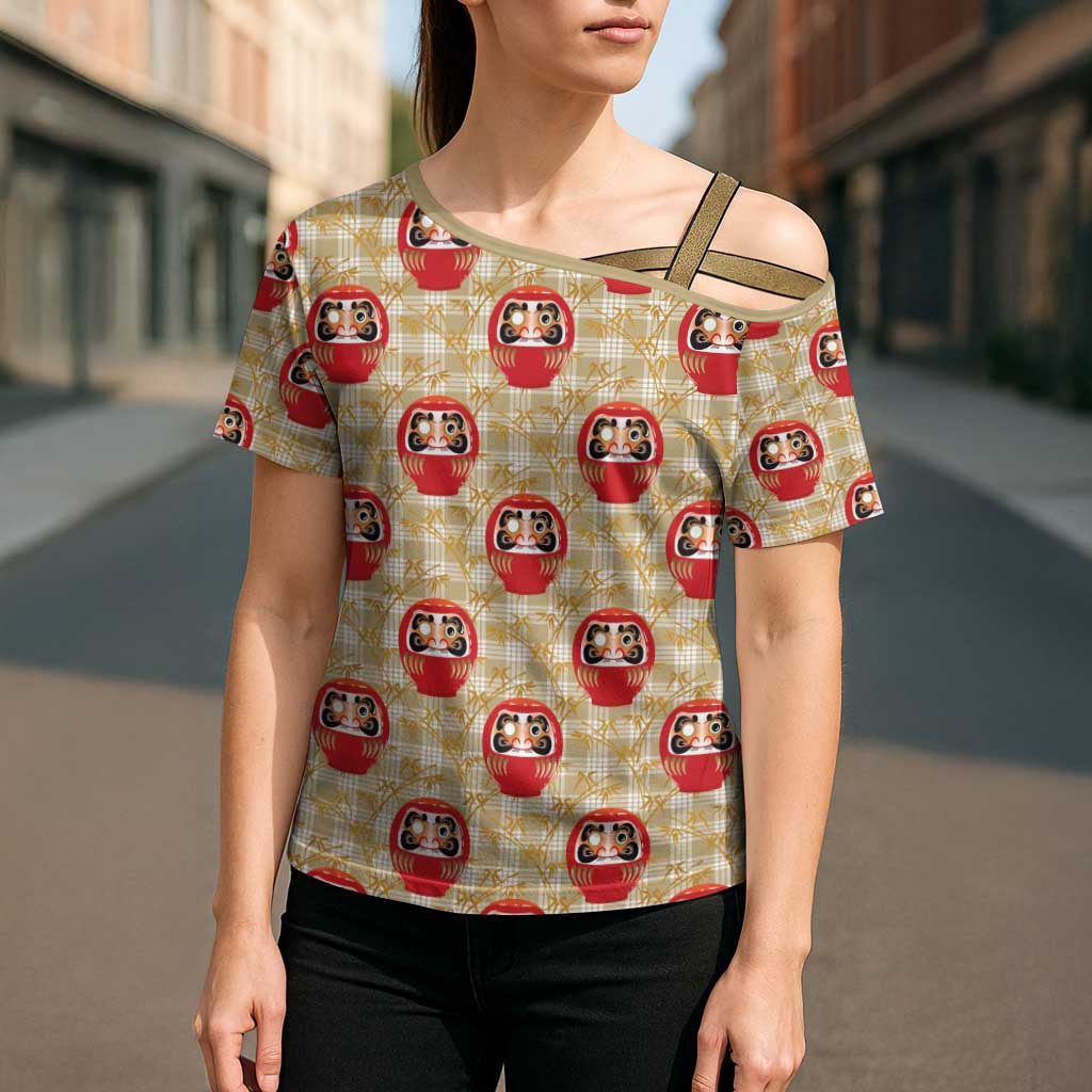 Japanese Daruma Doll Cross Shoulder Shirt Palaka With Seamless Bamboo Pattern - Polynesian Pride