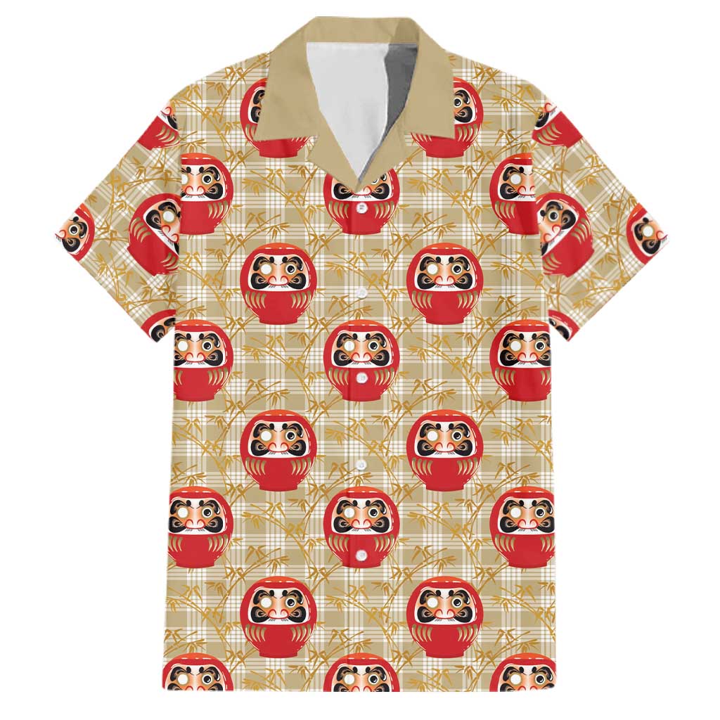 Japanese Daruma Doll Family Matching Off Shoulder Short Dress and Hawaiian Shirt Palaka With Seamless Bamboo Pattern LT14 Dad's Shirt - Short Sleeve Beige - Polynesian Pride