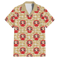 Japanese Daruma Doll Family Matching Off Shoulder Short Dress and Hawaiian Shirt Palaka With Seamless Bamboo Pattern LT14 Dad's Shirt - Short Sleeve Beige - Polynesian Pride