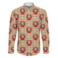 Japanese Daruma Doll Family Matching Off Shoulder Short Dress and Hawaiian Shirt Palaka With Seamless Bamboo Pattern LT14 Dad's Shirt - Long Sleeve Beige - Polynesian Pride