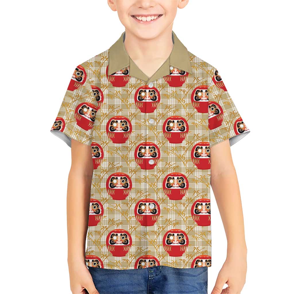 Japanese Daruma Doll Family Matching Off Shoulder Short Dress and Hawaiian Shirt Palaka With Seamless Bamboo Pattern LT14 Son's Shirt Beige - Polynesian Pride