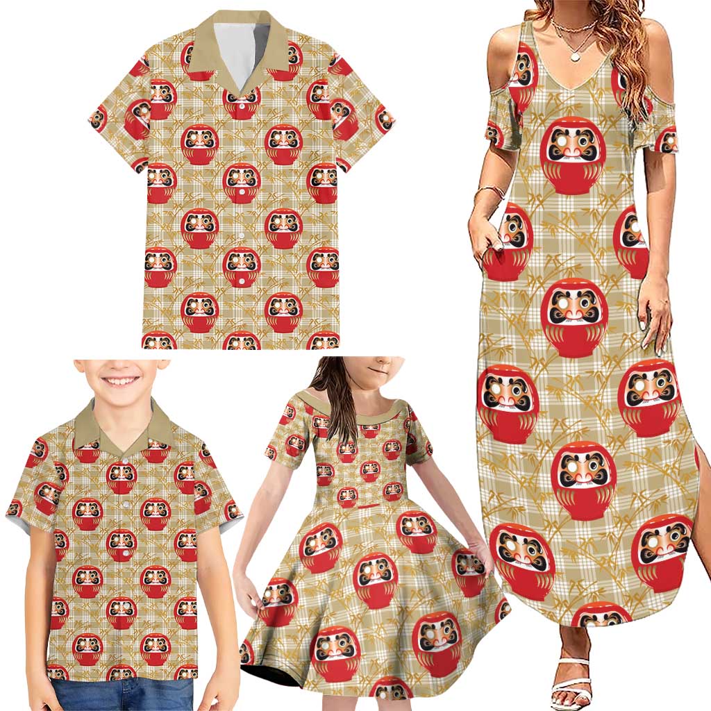 Japanese Daruma Doll Family Matching Summer Maxi Dress and Hawaiian Shirt Palaka With Seamless Bamboo Pattern - Polynesian Pride