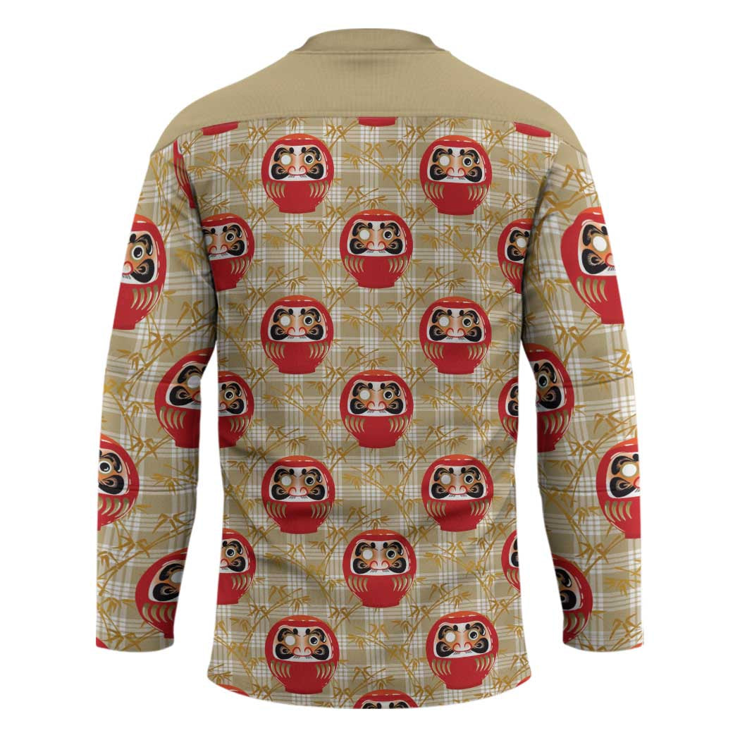 Japanese Daruma Doll Hockey Jersey Palaka With Seamless Bamboo Pattern - Polynesian Pride