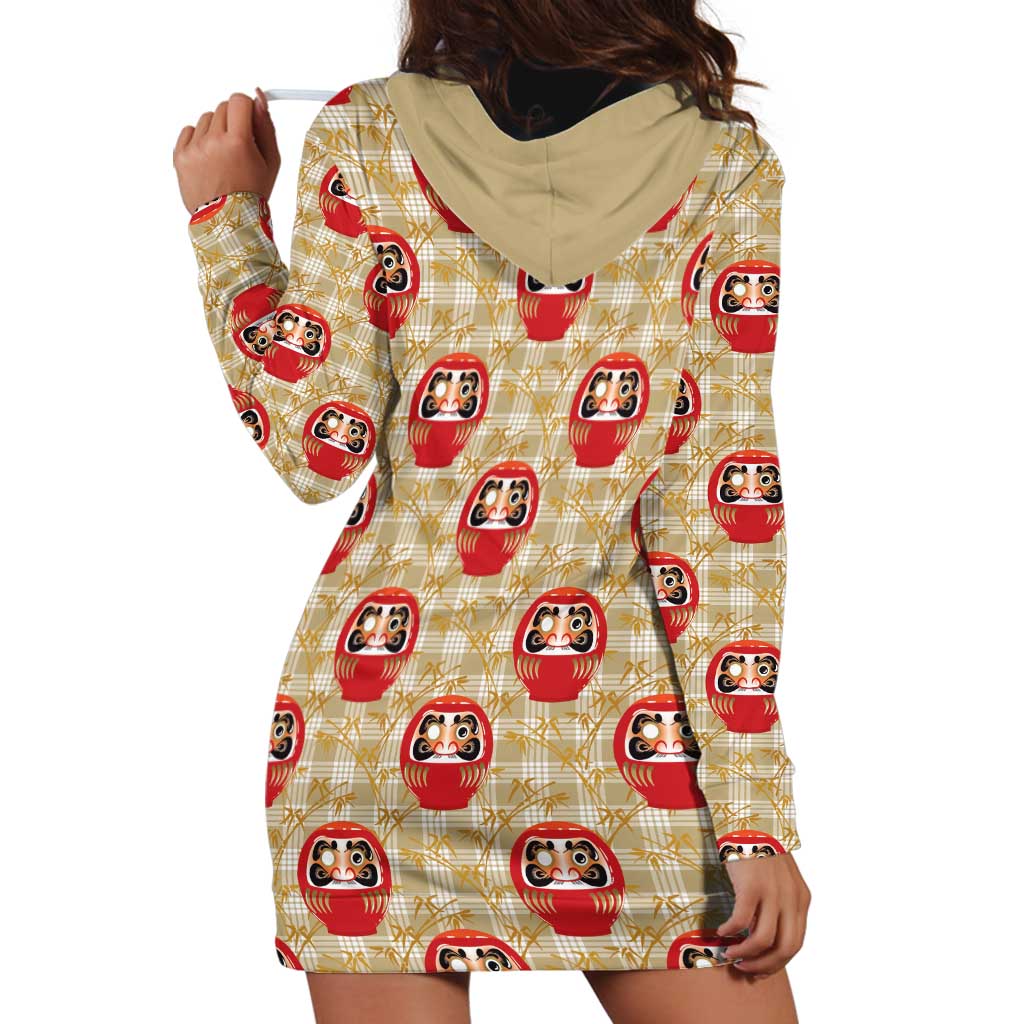 Japanese Daruma Doll Hoodie Dress Palaka With Seamless Bamboo Pattern - Polynesian Pride