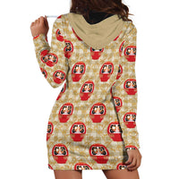 Japanese Daruma Doll Hoodie Dress Palaka With Seamless Bamboo Pattern - Polynesian Pride