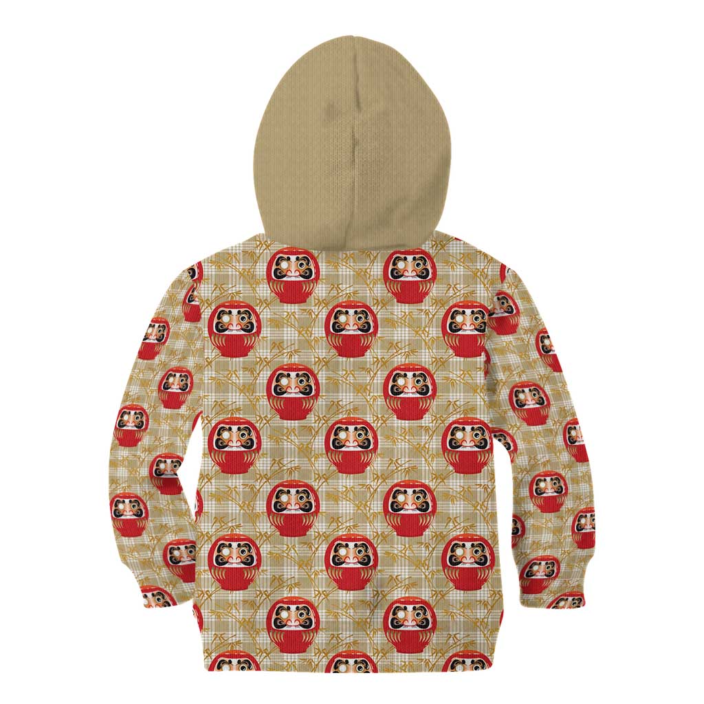 Japanese Daruma Doll Kid Hoodie Palaka With Seamless Bamboo Pattern - Polynesian Pride