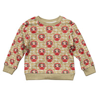 Japanese Daruma Doll Kid Ugly Christmas Sweater Palaka With Seamless Bamboo Pattern LT14 Kid Beige - Polynesian Pride