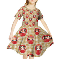 Japanese Daruma Doll Kid Short Sleeve Dress Palaka With Seamless Bamboo Pattern - Polynesian Pride