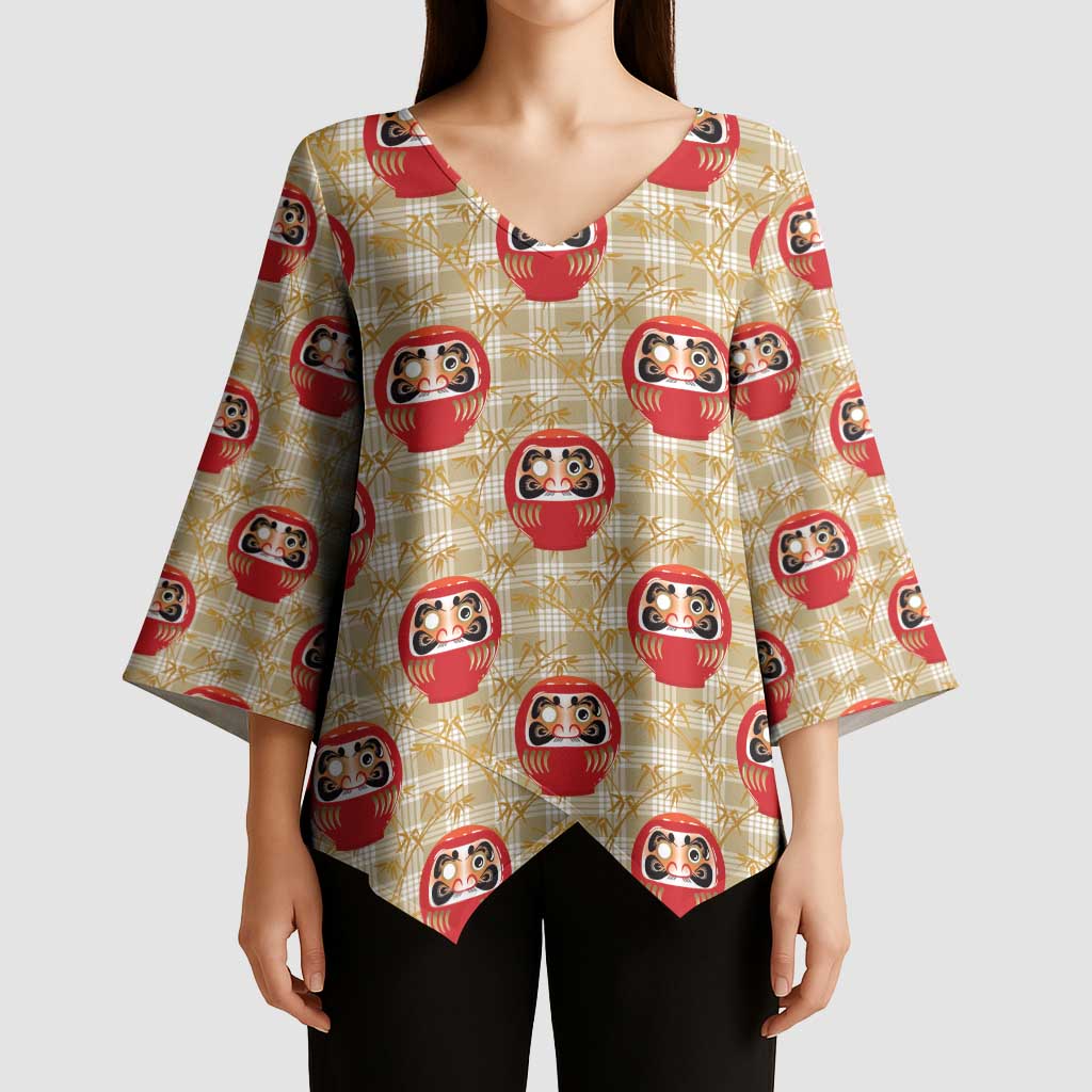 Japanese Daruma Doll Kimono Sleeve Blouse Palaka With Seamless Bamboo Pattern - Polynesian Pride
